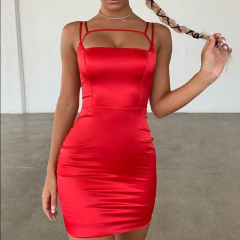 Oh Polly Red Bodycon Satin Dress